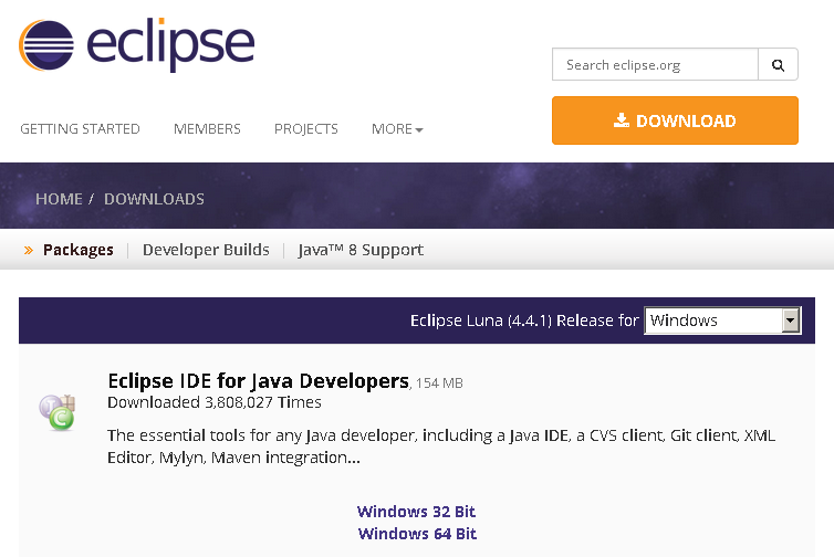 Eclipse のダウンロードページ