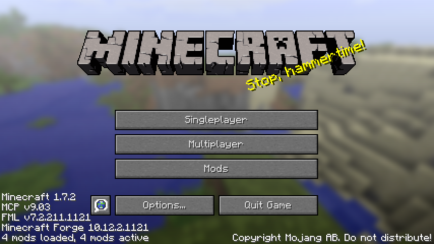 Eclipse から起動した Forge 導入済み Minecraft(タイトル画面)